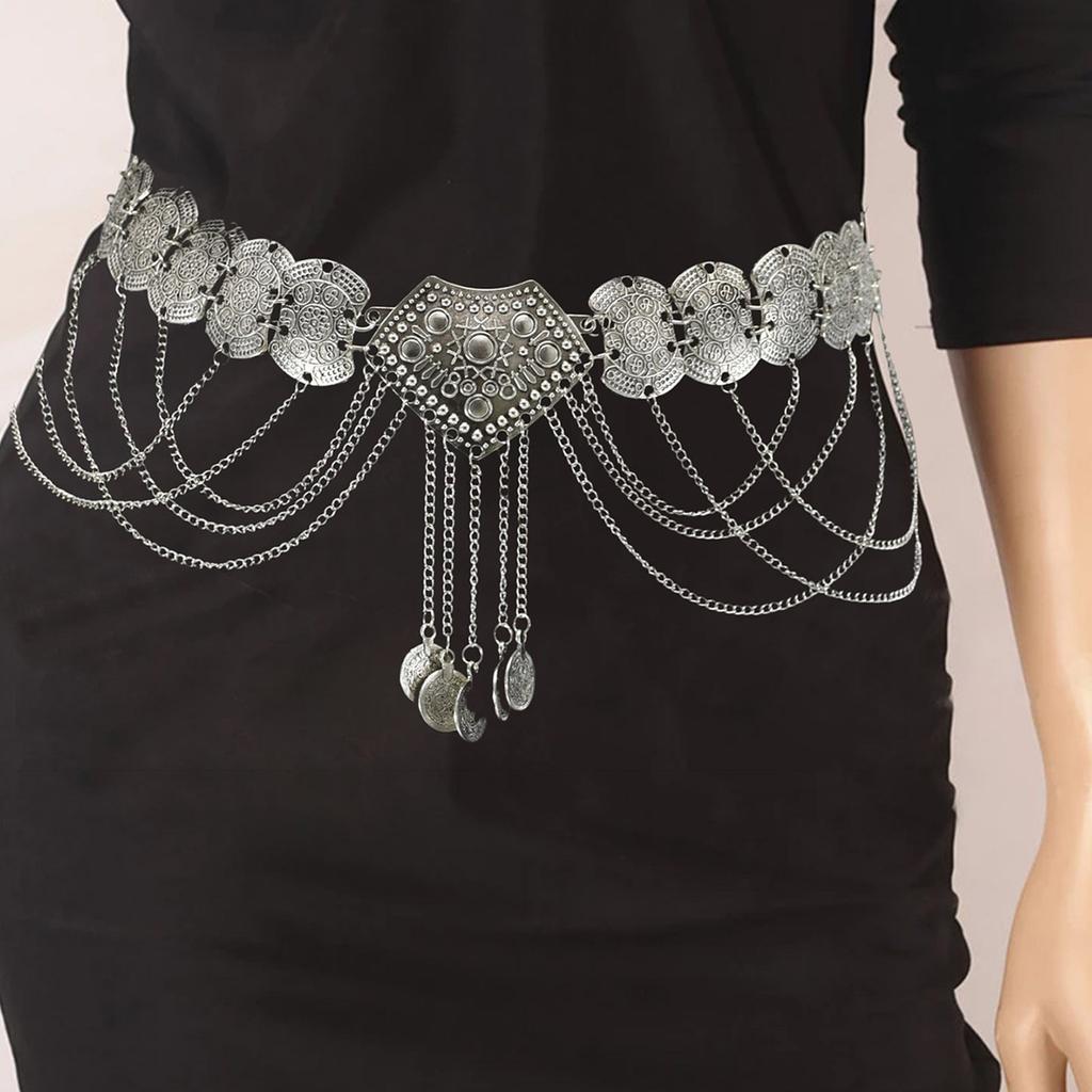 Hollowed Coin Waist Chain Lady Dress Chain Ethnic Waist Jewelry Accessory Aesthetic Chain Belt Party Waist Decoration