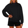 Women's Solid Color Fleece Sweatshirt With A Small High Neck And Loose Fit