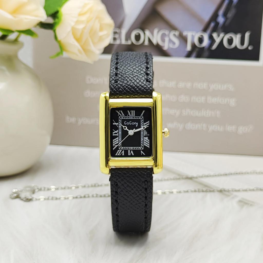 Luksusowe Rzymskie Prostokątne Zegarki Damskie ze Skórzanym Paskiem i Mechanizmem Kwarcowym