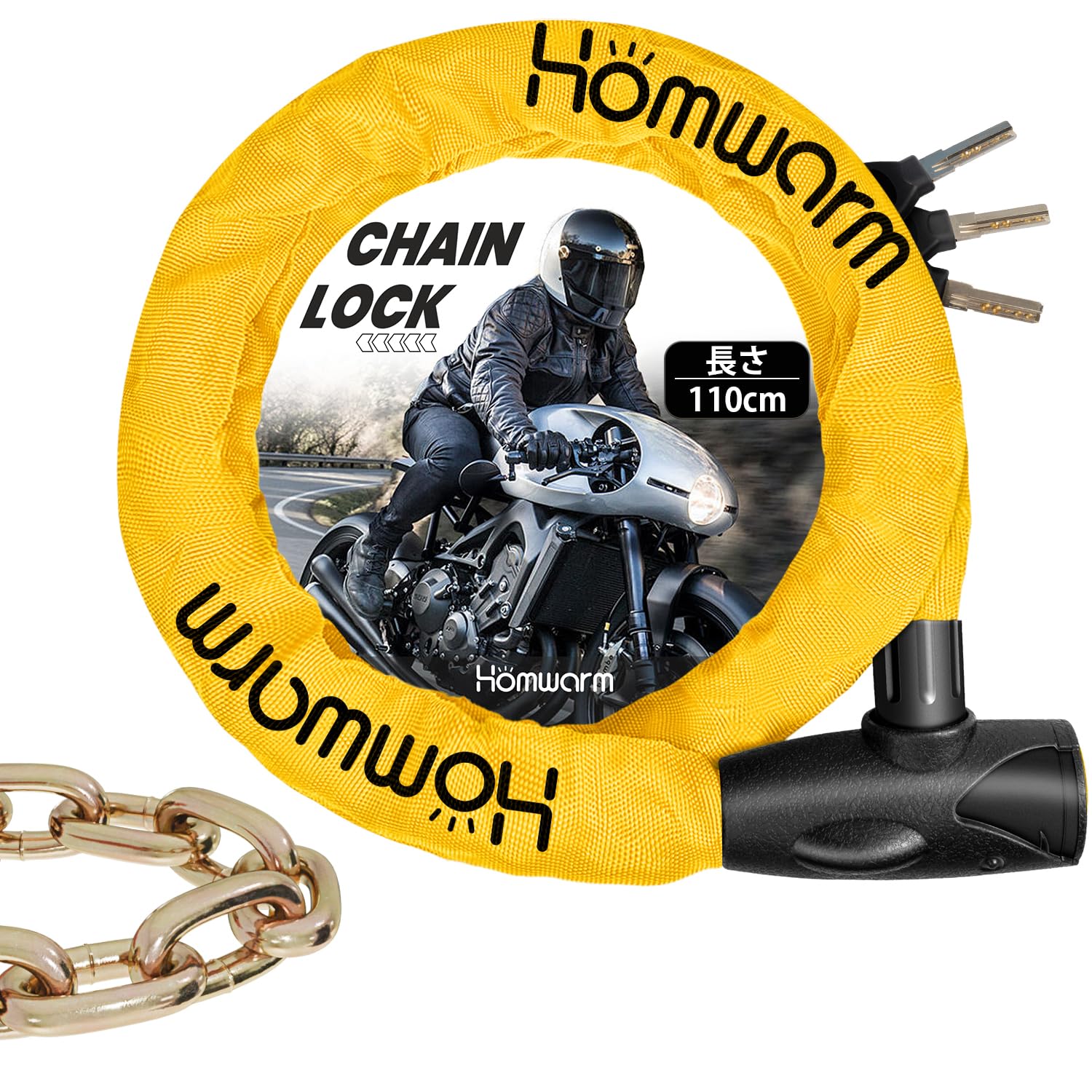 

Homwarm Bike Chain Lock with 3 Extra 1100mm 8mm Diameter for Bicycles and Wire Lock, Heavy-Duty Anti-Theft Keys, Thick, Long, Chain, Multi-Purpose,