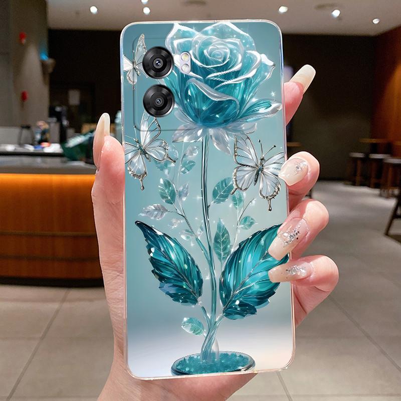 Case For OPPO A57 5G/A77 5G/Realme V23 5G/Narzo 50 5G Flower Butterfly Phone Cases Soft Silicone Transparent TPU Jelly Cover