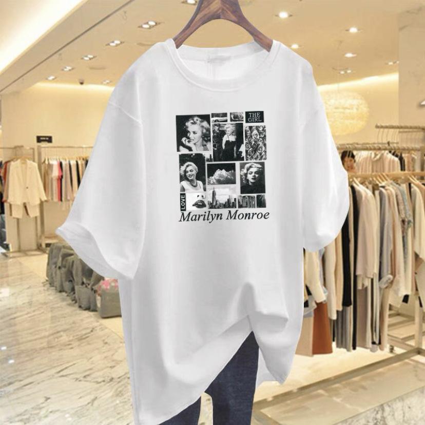 

White loose cotton texture retro printing long-sleeved T-shirt women s summer 2025 new large version long top S белый