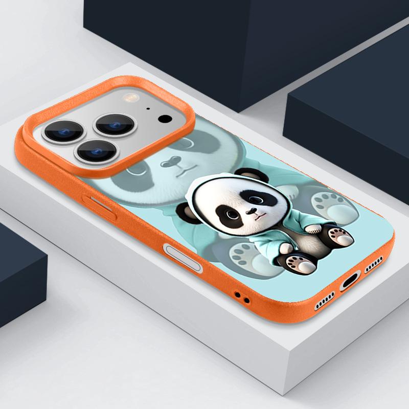 Blauer Mantel Panda Muster Hülle Für iPhone 17 Pro Max Funda iPhone 16 Pro Max 15 14 13 12 11 Air 16E Lederstruktur Silikonhülle