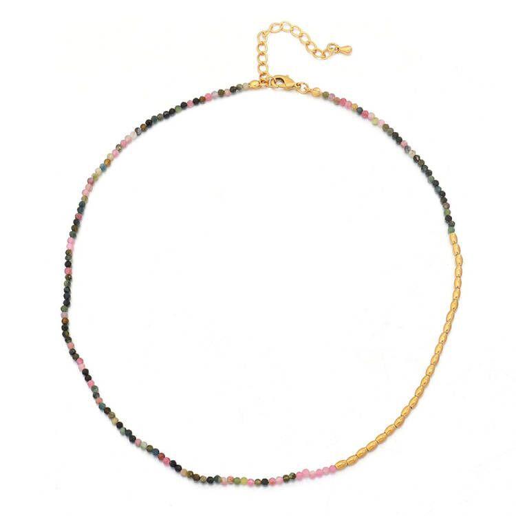 GEMCHIC Women s Colorful Tourmaline Beaded Layered Necklace with Gold Stainless Steel Chain
