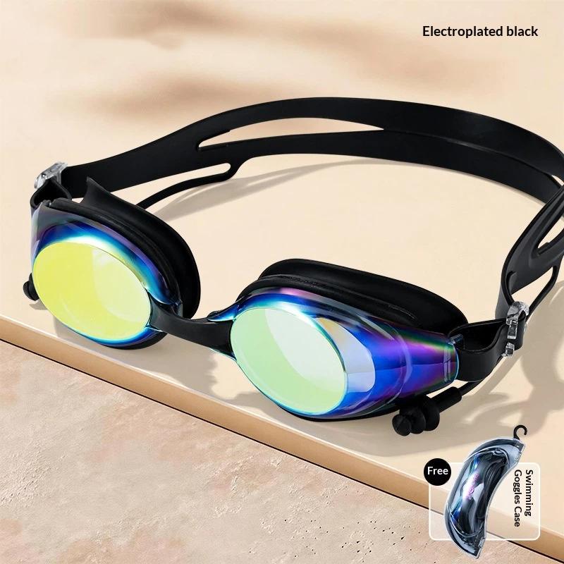 Electroplated Racing Swim Goggles With Ear Plugs Anti Fog Uv Protection Waterproof Swim Glasses For Adults