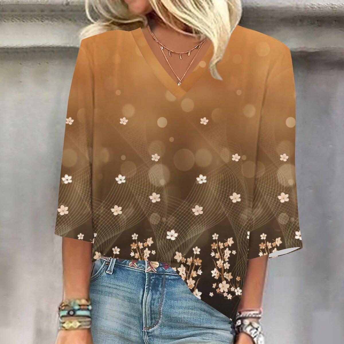 

2023 Весенне-осенний новый модный топ с рукавом 3/4 и принтом