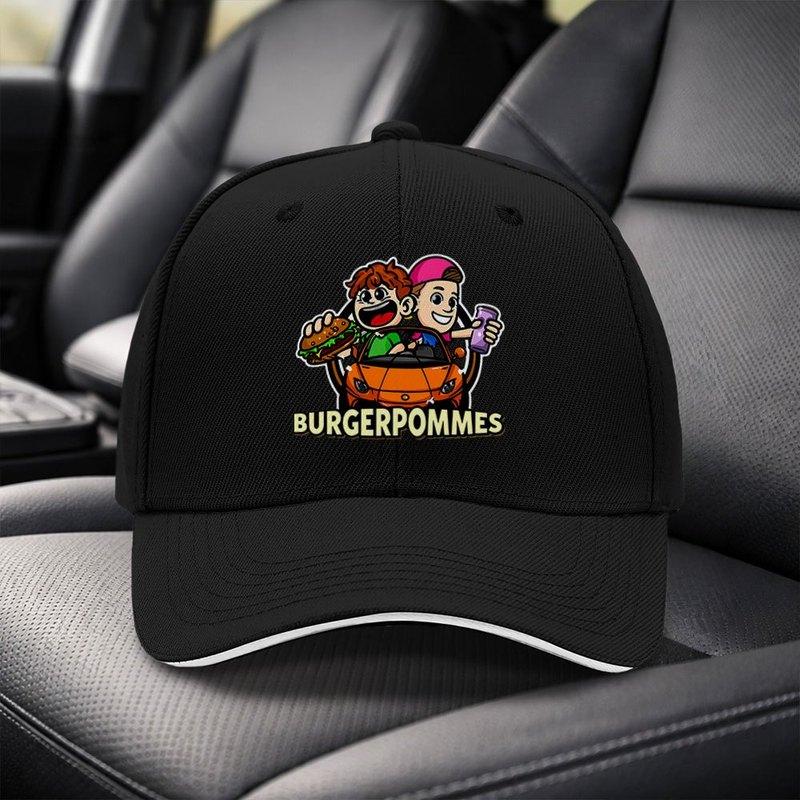 BURGERPOMMES Cartoon Sandwich Baseball Cap Adjustable Black Unisex Visor Hat for Travel Party Birthday Holiday