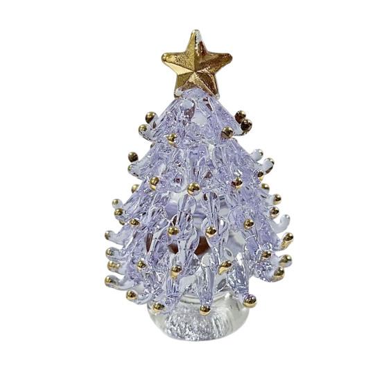Decorative Glass Sculpture Glazed Christmas Tree Ornament with Star Topper, Colorful Party Table Decor Art, Faux Crystal Tabletop for Home Office Gift