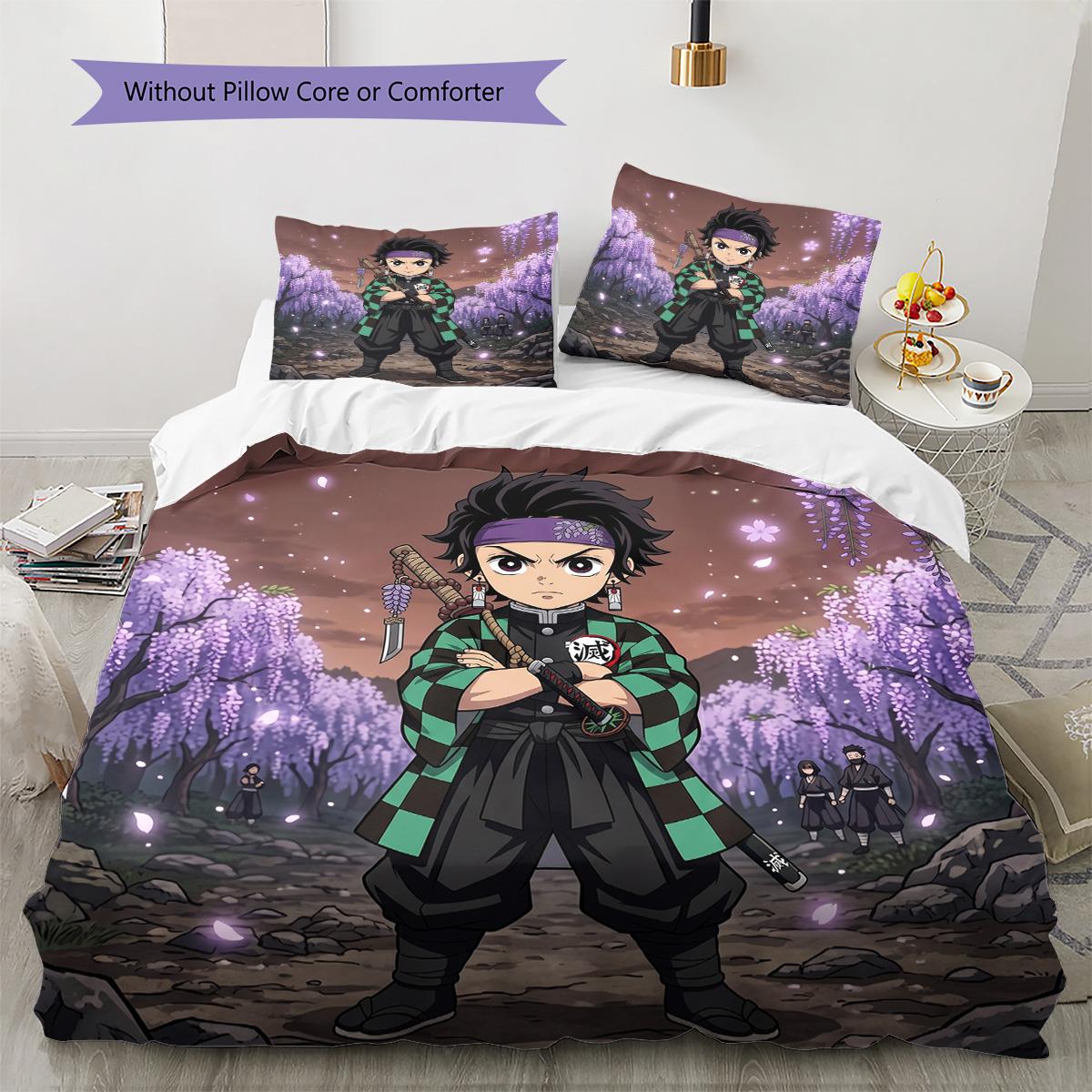 

Demon Slayer Pattern Bedding Quilt Set Quilt Cover Pillowcase Home Decoration Birthday Gift (1 * duvet cover + 2 * pillowcase, without core) 135x200cm