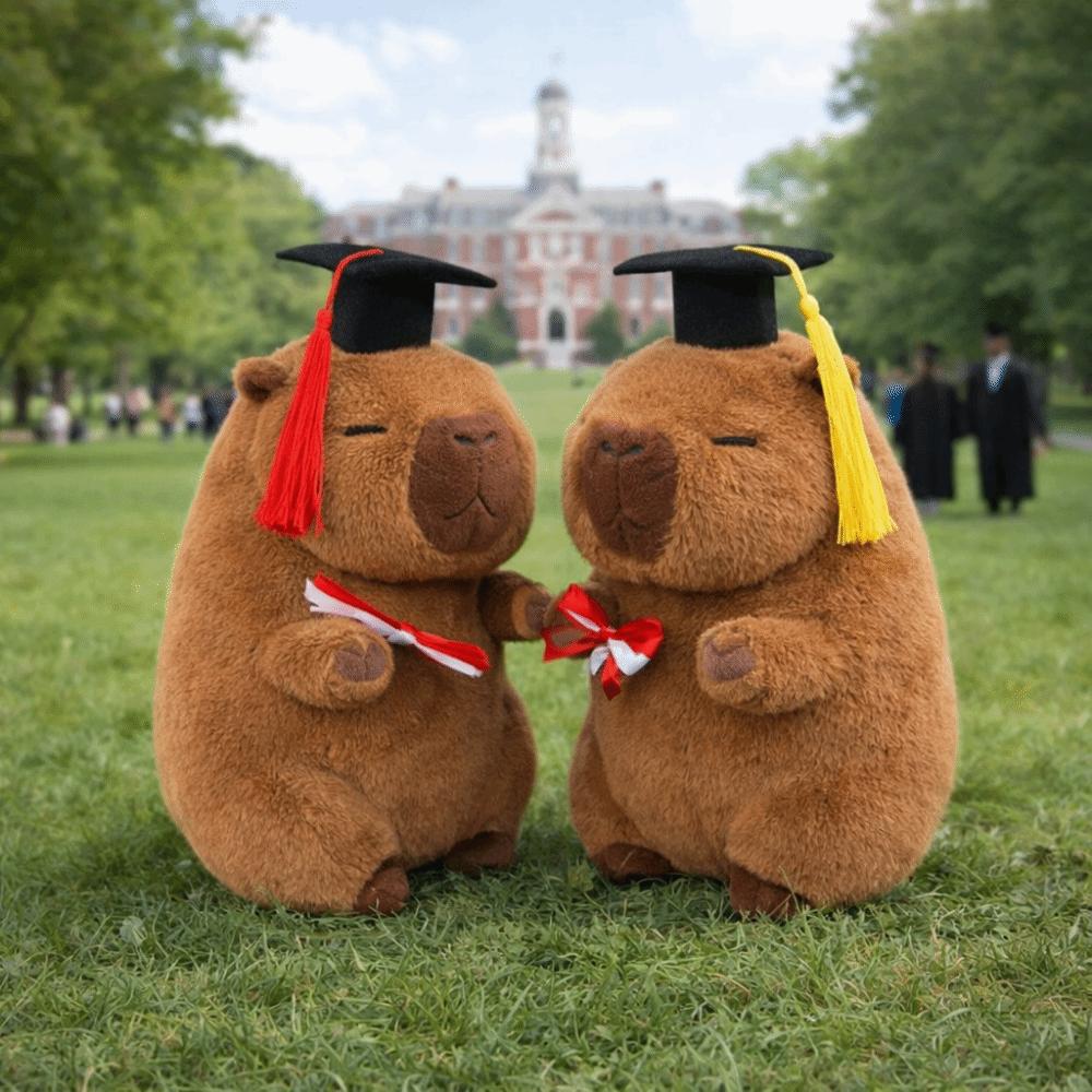 Cartoon Design Graduation Capybara Plush Toy 25 CM Doctor Hat Capybara Party Decor