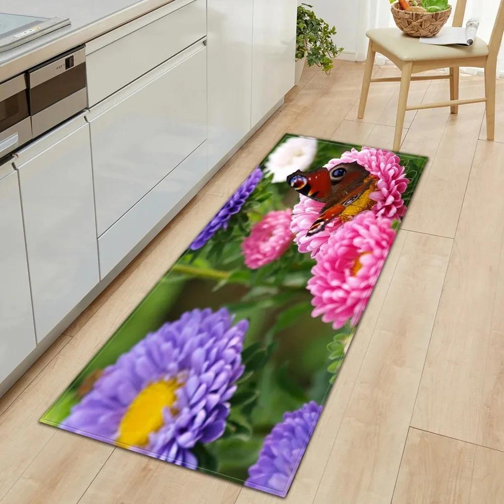 Butterfly Flower Pattern Home Kitchen Floor Mat Door Front Decoration Floor Mat