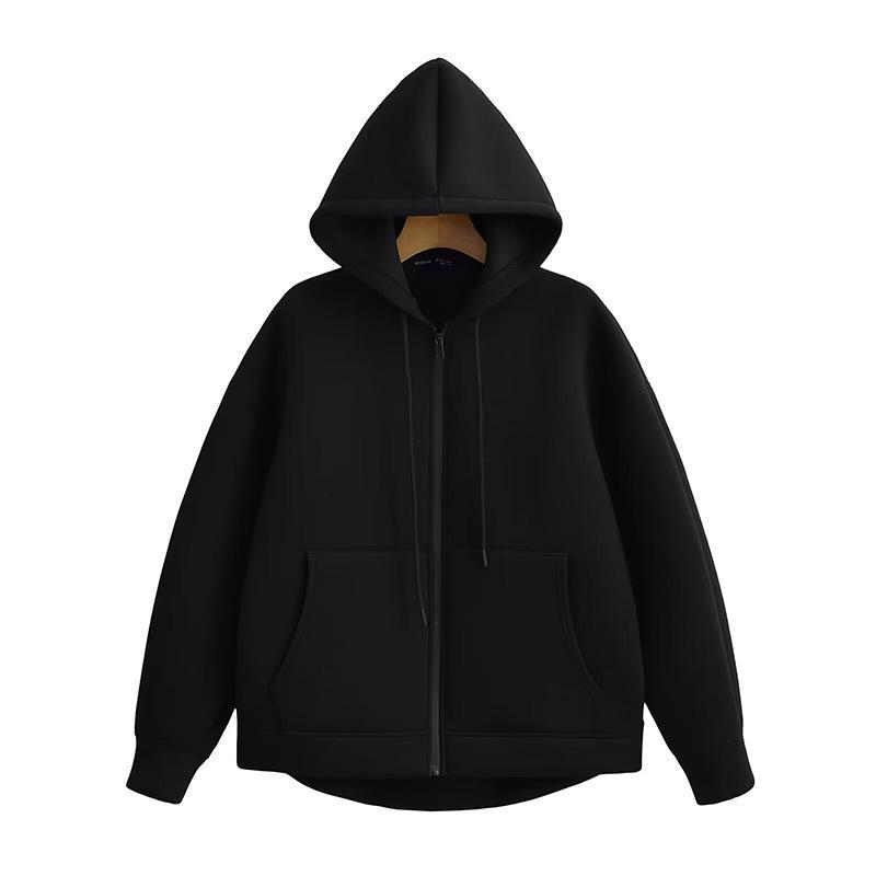 Women's Loose Hooded Zipper Sweatshirt Jacket - Solid Color, Long Sleeve, Casual Fashion for Spring & Autumn