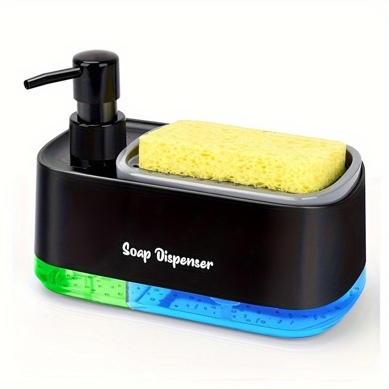 

380ml 2-in-1 Kitchen Soap Dispenser with Sponge Holder Leak-Proof Hand Soap Pump Transparent for Bathroom Kitchen Storage чёрный