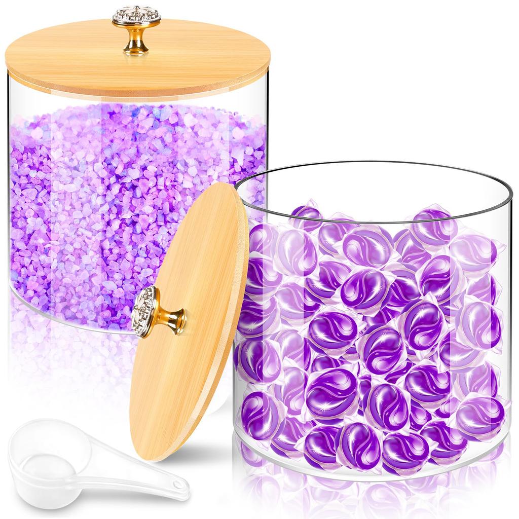 2 Pack Laundry Pods Detergent Container for Laundry Room Organization and Storage BoxPlastic Storage Jars with Bamboo Lids