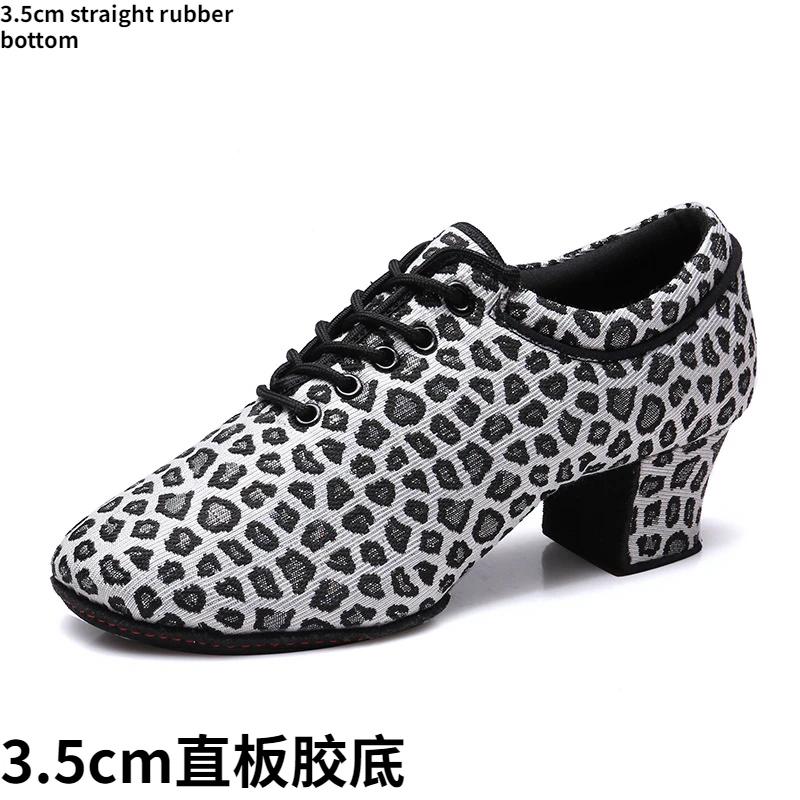 Leopard Latin Dance Shoes Jazz Tango Salsa Woman Modern Ballroom Dance Shoes Teacher Shoes 3.5cm/5cm Heels Dance Sneakers