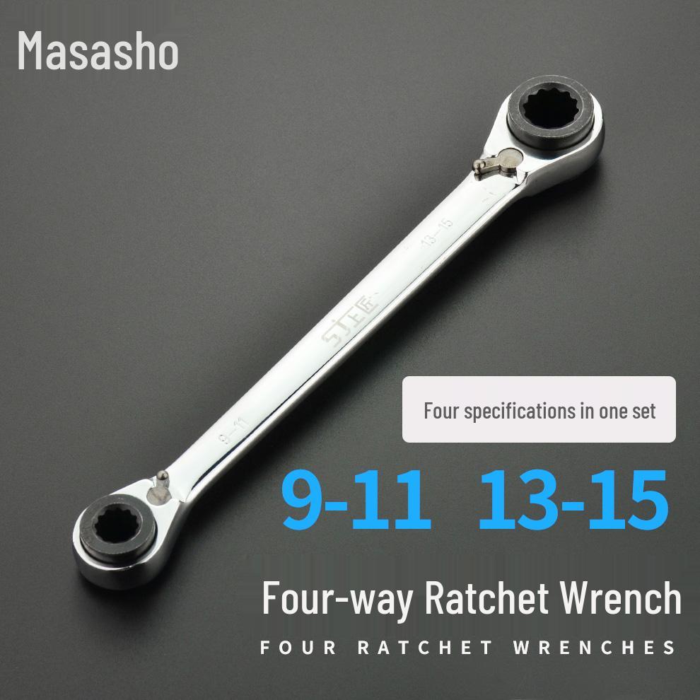 Two-Way Quick Ratchet Combination Wrench: Four-in-One Open-End Automotive Tool