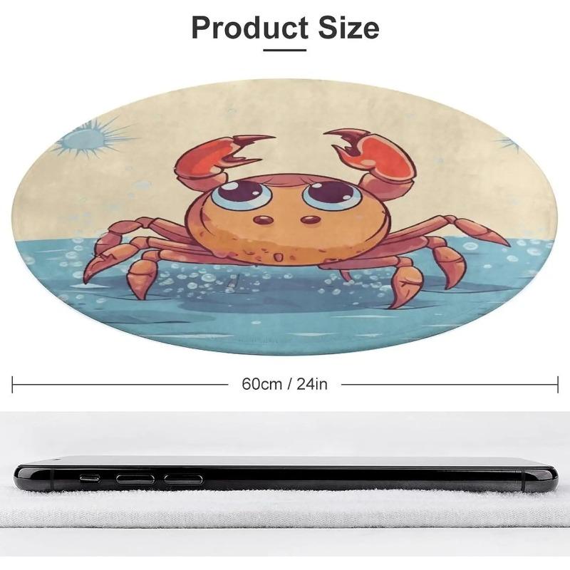Sommer Cartoon Krabbe Runder Teppich Waschbare Teppiche Innen Kreis Fußmatte Weicher Rutschfester Teppich für Wohnzimmer Schlafzimmer Esszimmer