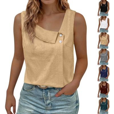 Sleeveless  Womens Tops  Solid Color Fashion Casual Loose With V Neck Plus Size Shirts