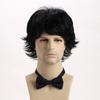 Men Short Layered Brown Hair with Bangs Synthetic Black Wigs for Male Daily Cosplay Party Heat Resistant Fibre