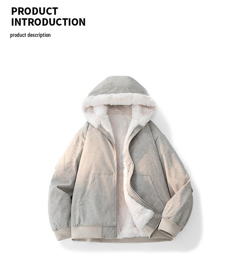 Unisex Thickened Winter Faux Rabbit Fur Jacket with Velvet Lining - Warm Hooded American Style