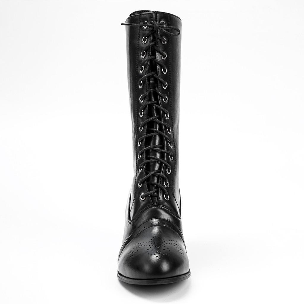 Women Pointed Toe Lace Spike Heels Punk Med Heels Boots Shoes