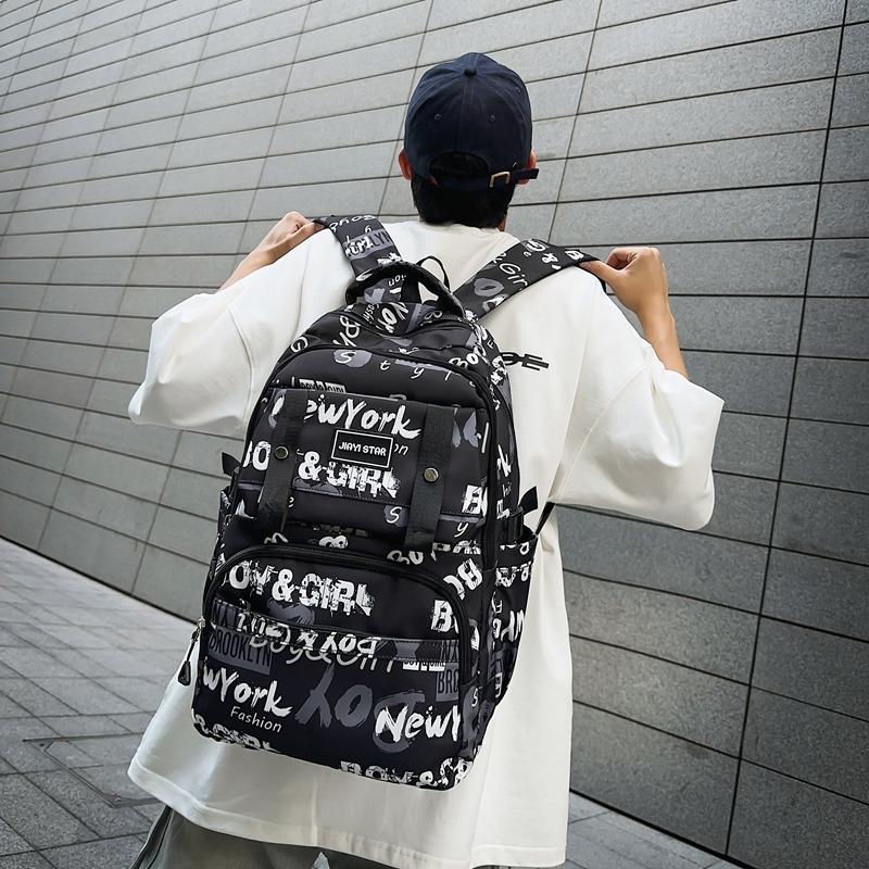 Large Capacity Student Backpack Graffiti Print Campus Backpack Men Lightweight Couple Backpack
