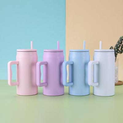 50 Oz Giant Straw Cup 304 Stainless Steel Vacuum Insulated Cup Large Capacity Portable Handle Car Cup