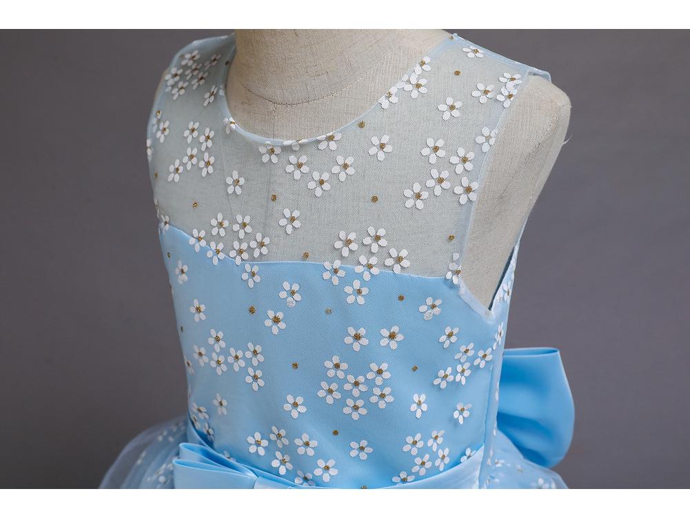 European & American Girls' Lace Flower Princess Dress with Bow & Small Train