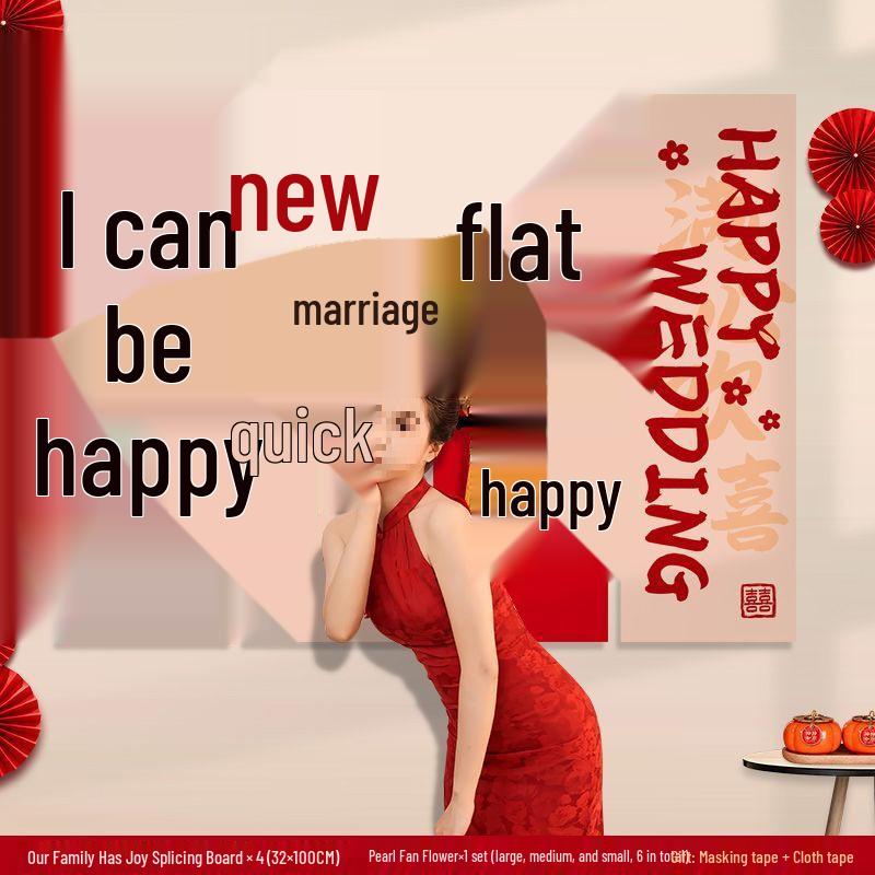 Wedding Decoration Set for Living Room, Sofa, Stairway & Background Wall - Bride's New Home Double Happiness Décor