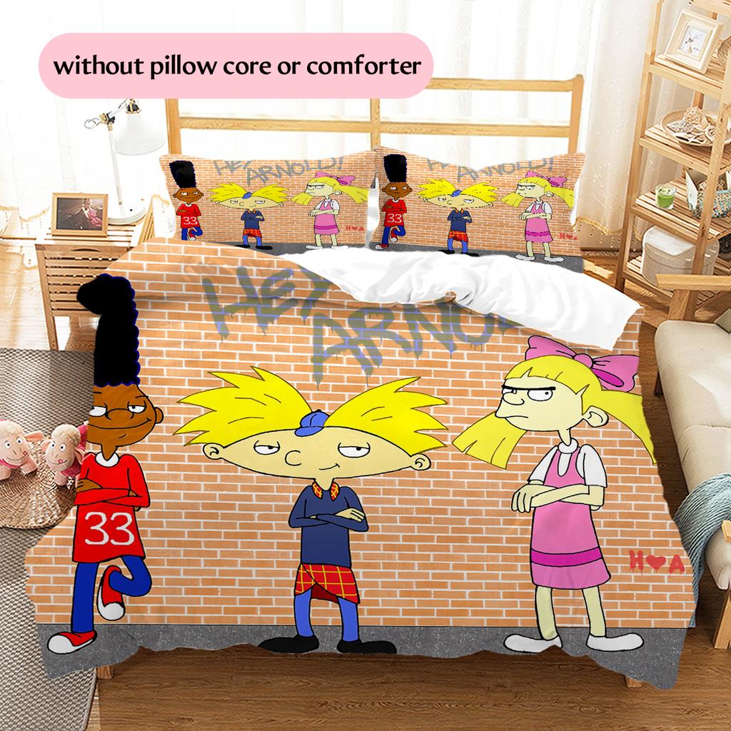Hey Arnold Pattern Bedding Home Decoration Birthday Gift (1 * duvet cover + 2 * pillowcase, without core)
