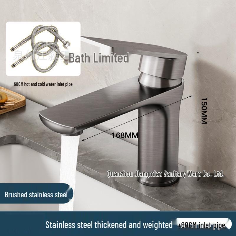 Thickened Stainless Steel Basin Faucet for Home Use - Hot & Cold Water Compatible