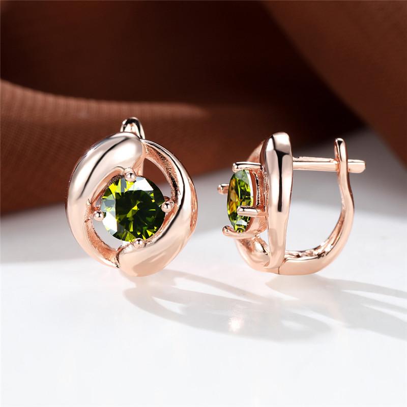 

Разноцветные серьги круглой огранки с розовым, красным, синим, фиолетовым камнем, серьги-капли цвета розового золота, серьги для вечеринок, простые модные серьги-кольца с радужным камнем оливковое зеленый