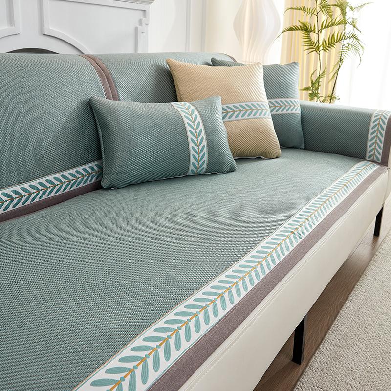 Wormwood Ice Vine Sofa Cushion Summer Summer Ice Silk Mat Non-Slip Seat Cushion Solid Color Leather Sofa Cover Cloth Towel
