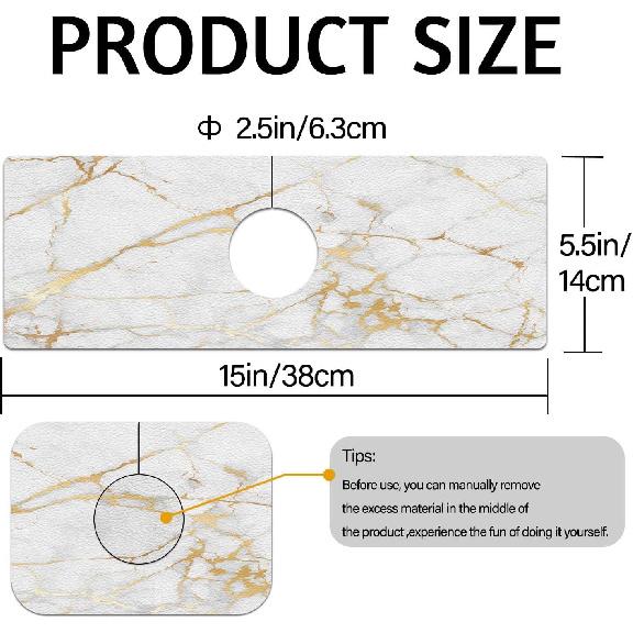MCALK Marble White Kitchen Sink Faucet Mat Splash Guard, Absorbent Quick-Dry Kitchen Sink Mat - Ideal for Splash Guard & Drip Catching with Modern