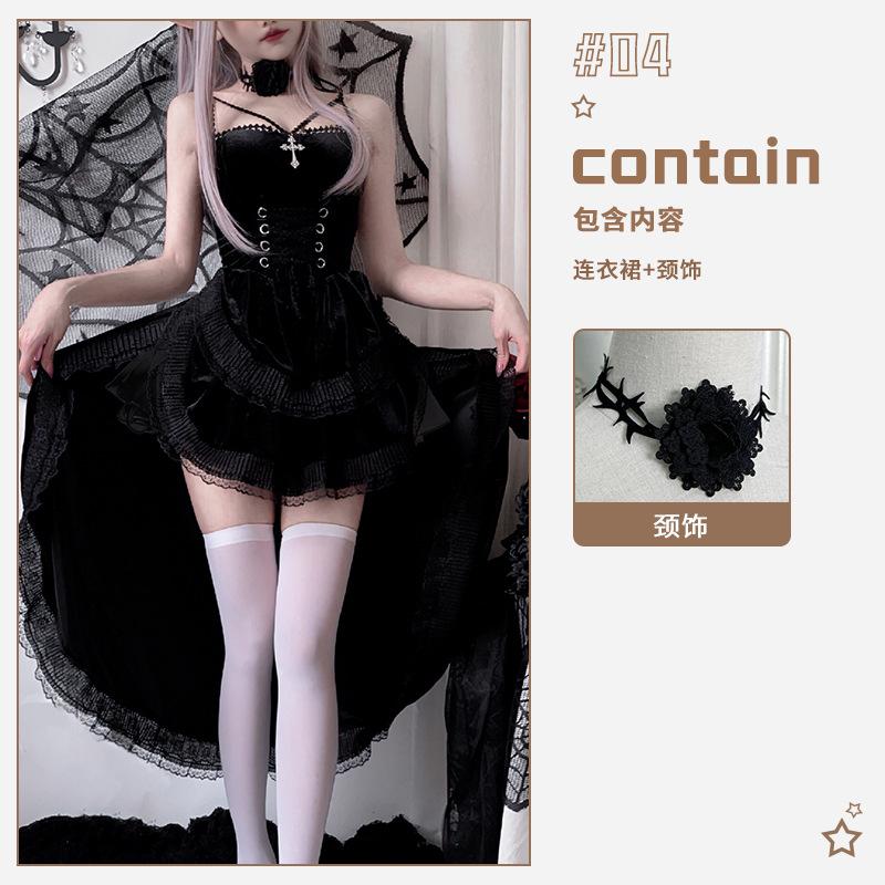 Dark Gothic Halloween Costume Ladies Dress Dovetail Witch Vampire Bride Show Costume