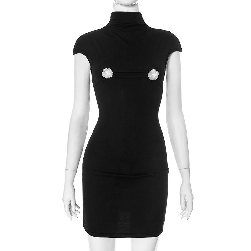 European 2026 Spring/Summer High Neck Sleeveless Lace Floral Bodycon Dress Large
