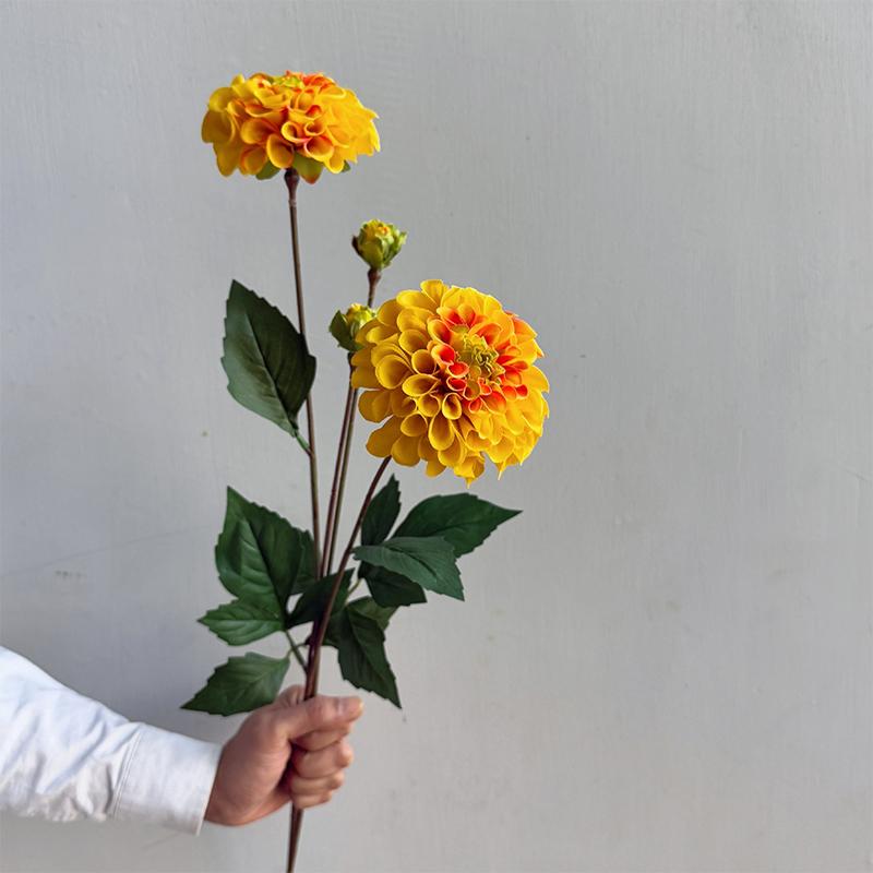 Artificial Moisturizing 2Head Dahlia Real Touch Flowers Bridal Bouquet Wedding Decoration Party Floral Home Decor Dahlia