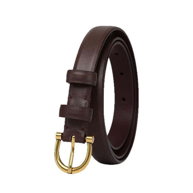 Ceinture Minimaliste Luxe Léger pour Femme Tendance Mode Cuir Polyvalente Élégante Haut de Gamme Première Couche Cuir de Vachette Ceinture Fine pour Femme