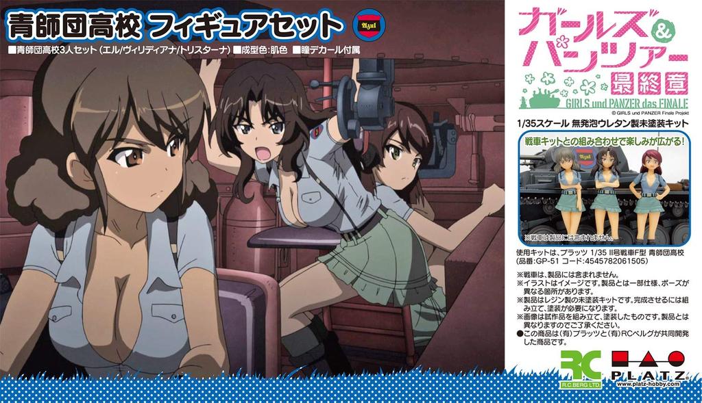 PLATZ Girls & Panzer Final Chapter 135 Blue Division High School Figure Set Unpainted Non-foam Urethane Kit GPF-38