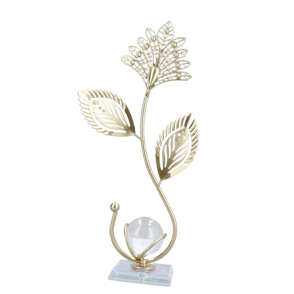 Iron Leaf Crystal Ball Decor Decorative Exquisite Metal Leaf Crystal Ball Ornament Stylish Nordic Desk Decoration for