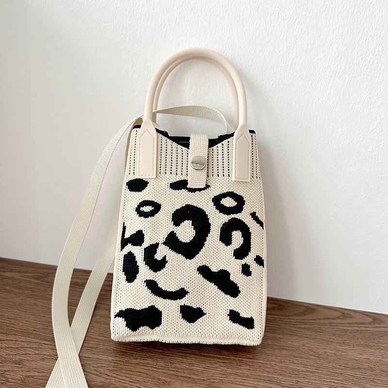 

Мини-сумка для мобильного телефона, вязаные сумки через плечо ручной работы, модная корейская версия, черно-белая женская сумка на плечо с точечным дизайном белый