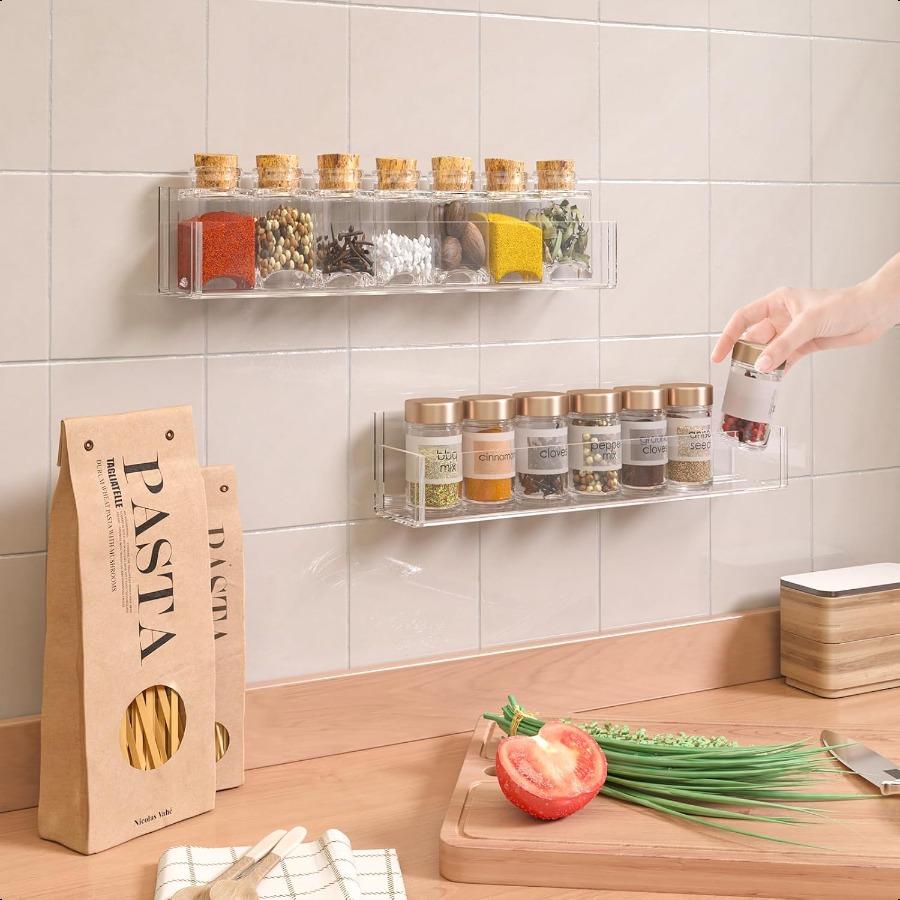 

Настенная полка для специй, организация специй для шкафа, прозрачный органайзер для приправ для хранения на кухне, 2 шт., акриловая полка для специй Ш United States