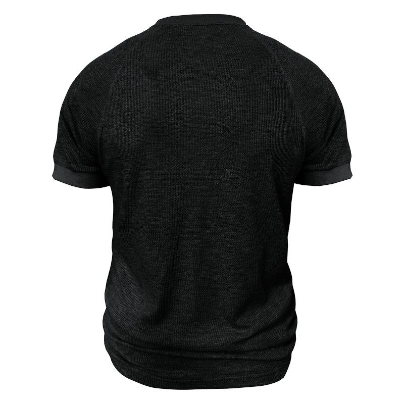 Men White Waffle Knit Crew Neck Short Sleeve T-Shirt Casual Solid Top