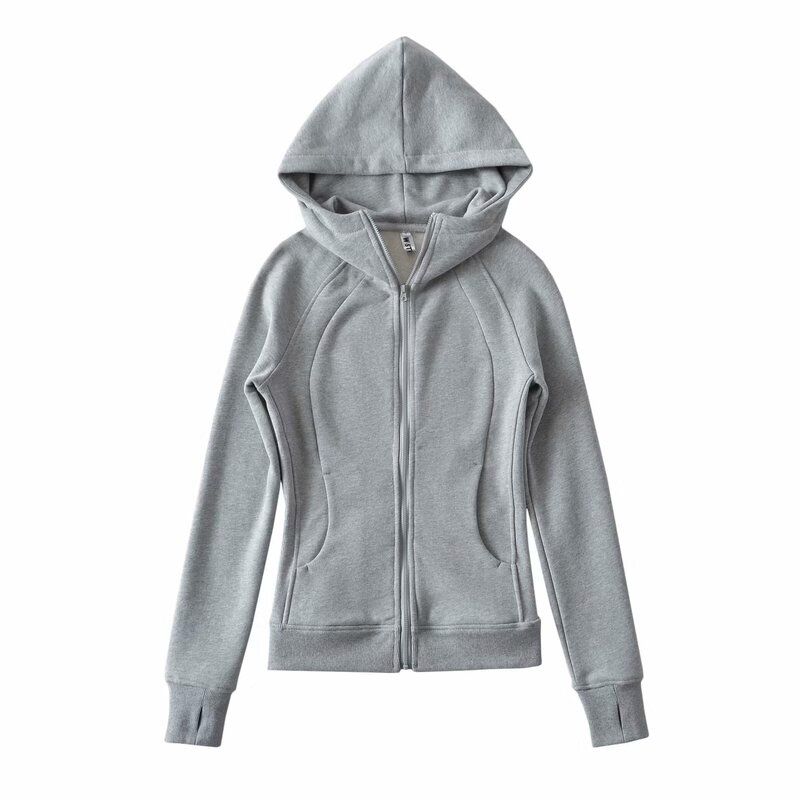 

Fashion Style 2023 New Arrival Women s Clothing Easiest for Match American Vintage Fleece-Lined Slim-Fit Zipper Sweatshirt Sport Cardigan Outwear Gray M