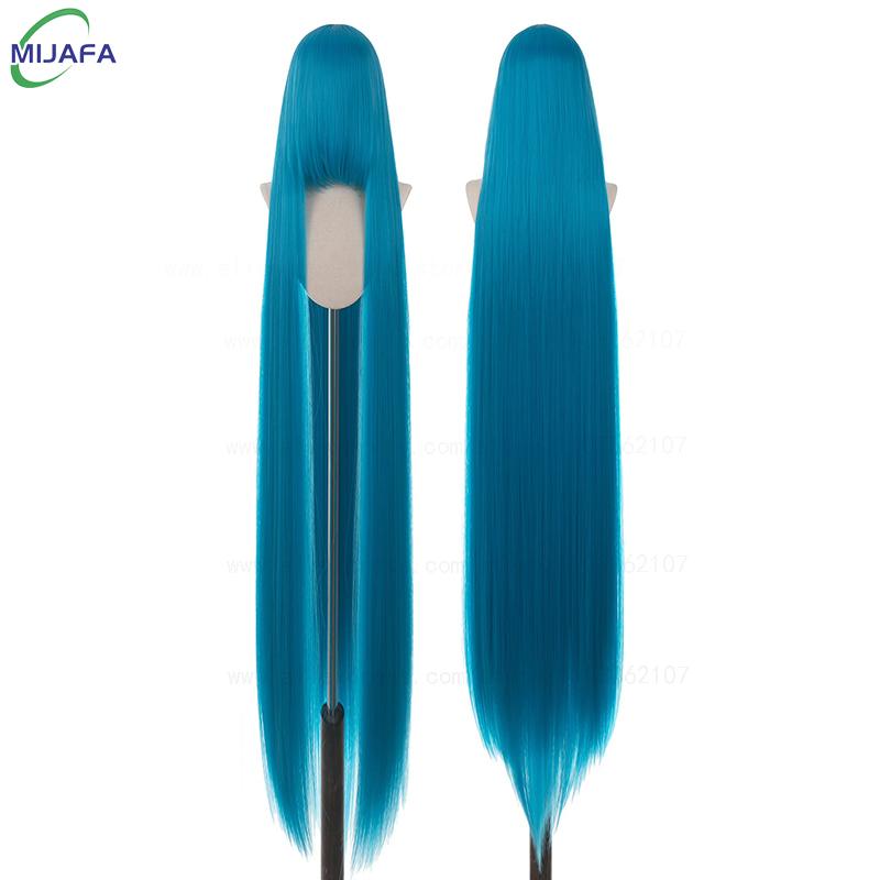 700g Alta Qualità 59" 150cm Lunga Dritta Parrucca Cosplay Con Frangia Biondo Marrone Rosso Verde Blu Resistente al Calore Colori Capelli Parrucche Anime