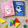 Montessori Magnetic Tangram Wooden Puzzle Book for Children Jigsaw Portable Educational Learning Intelligence Toys for Baby Kids