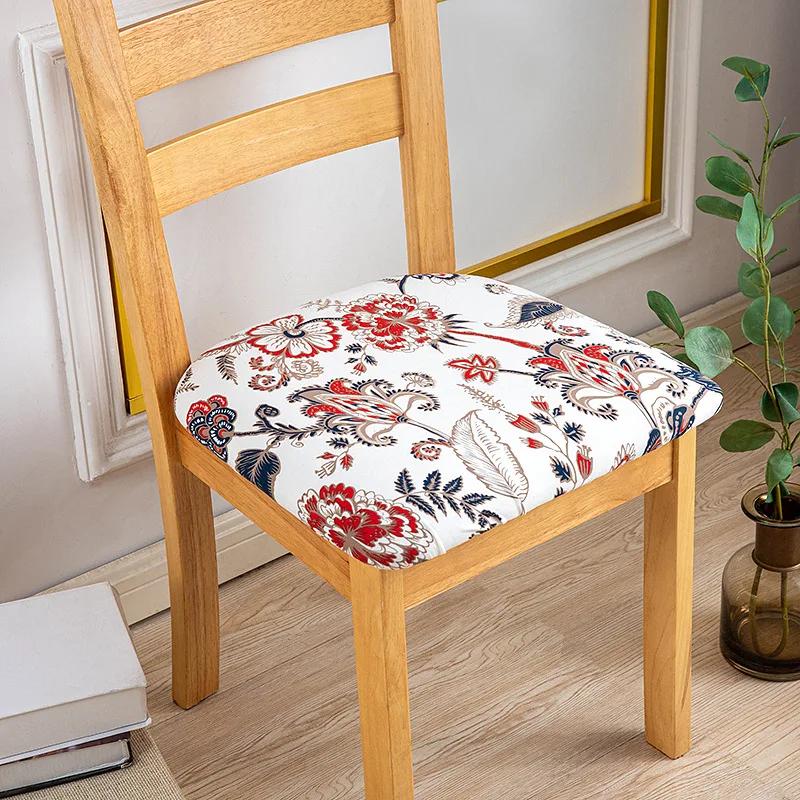 Stretch Printed Chair Seat Cushion Covers For Dining Room Chair Cover For Wedding Banquet Seat Chair Slipcover Home Decor