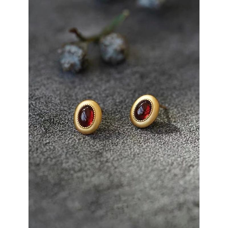 Natural Garnet Vintage Earrings a pair золотой/красный