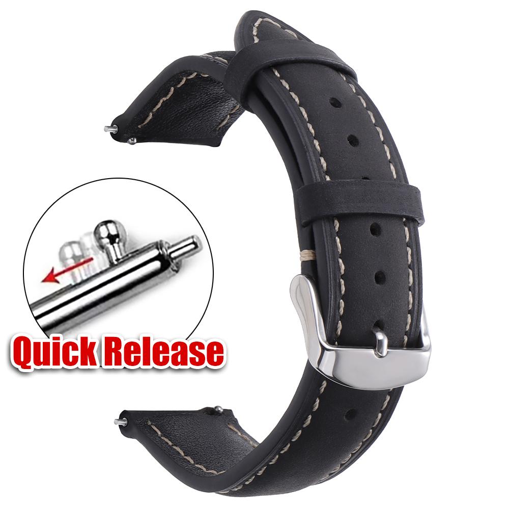 Vintage Brown Cowhide Leather Watch Strap 14/16/18/20/22/24mm Quick Release Bracelet for Samsung Galaxy Watch 7/6/5/4 Wrist Belt