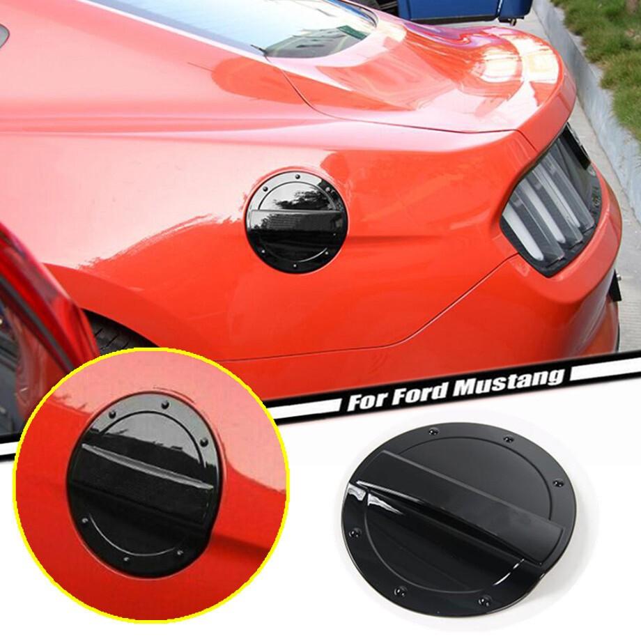 For 2015- Ford Mustang ABS Bright Black Gas Cap Fuel Filler Door Cover Trim